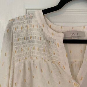 LOFT Cream Smocked Shoulder Blouse Size XS